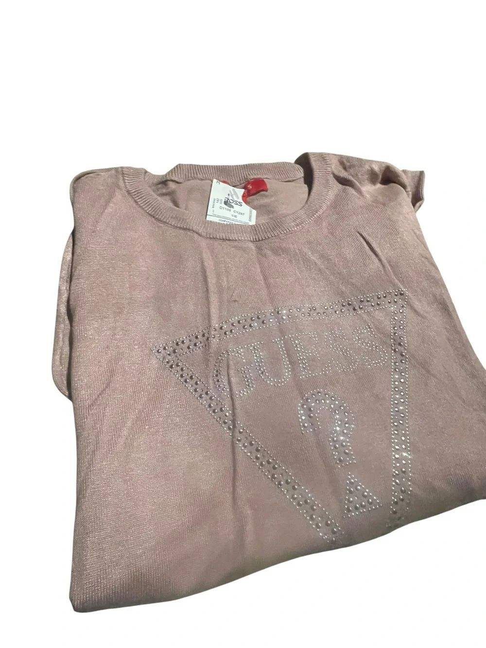 Guess Pink Rhinestone Logo Knit Top new with tags size small